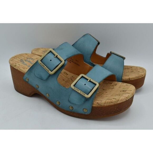 Kork Ease Womens Size 9 Saffron Turquoise Full Grain Leather Slide Sandals Shoes - Picture 1 of 12